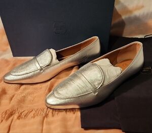 Malone Souliers Bruni Metallic Silver Flats Size 40 New